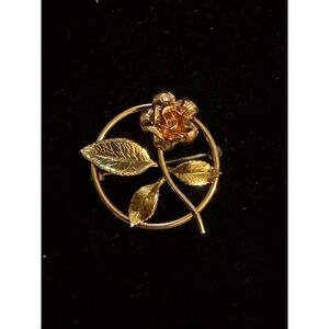 Krementz Gold Overlay Rose Circle Pin